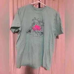 Nike T-Shirt with Pink Flamingo & Palm Tree Graphic Aqua Blue Size Medium Unisex